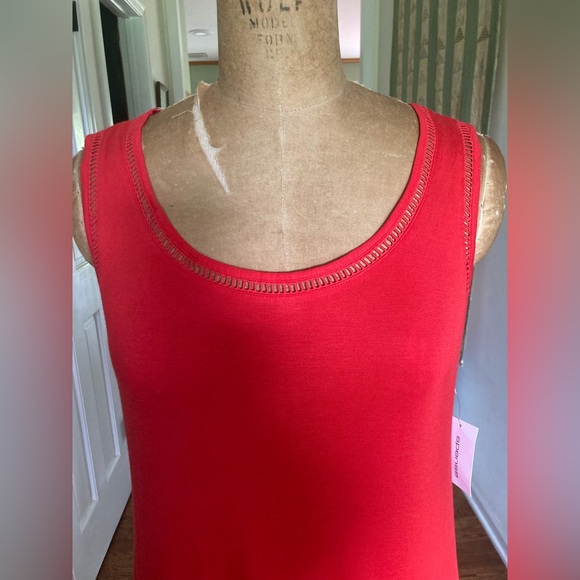 NWT Spense Hi Low Maxi Dress Ruffle Bottom RED Viscose Spandex LARGE Stretchy - Picture 4 of 11